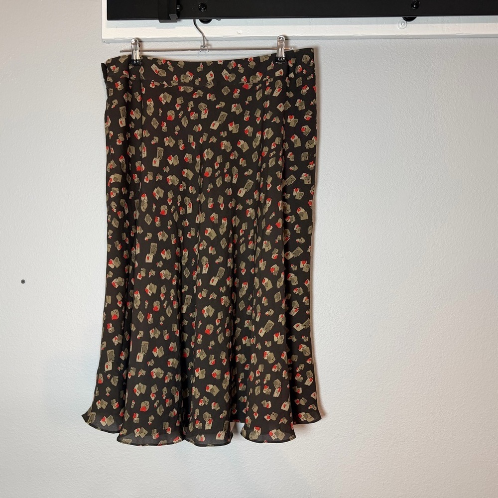 Vintage Jones New York Silk A-Line Midi Skirt Size 14 Boho Brown Patterned - Picture 6 of 9